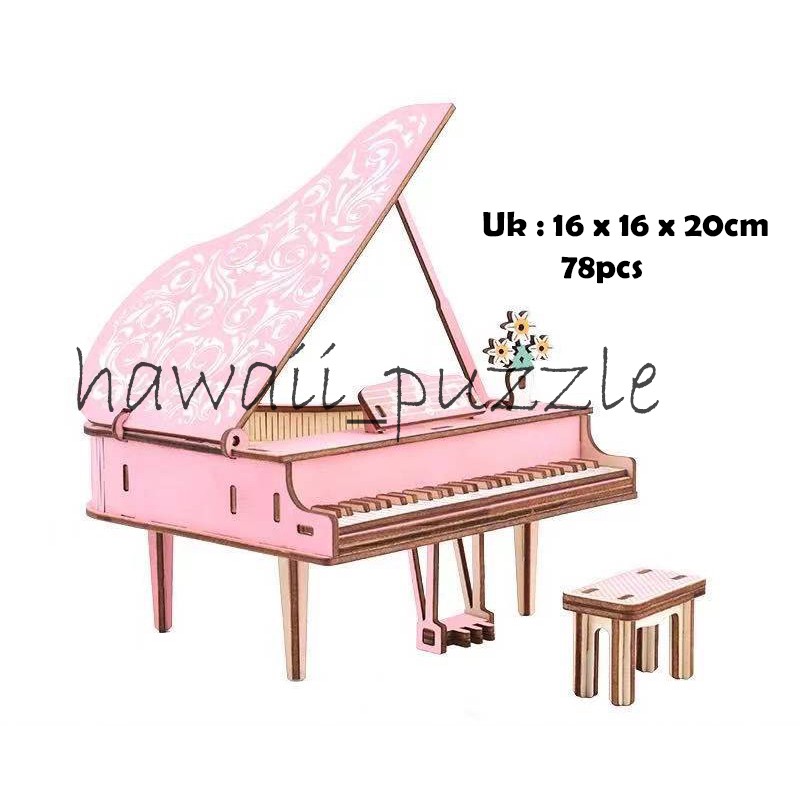 Puzzle 3D DIY bahan kayu model PIANO PINK mainan puzzle edukasi anak (kado &amp; pajangan)