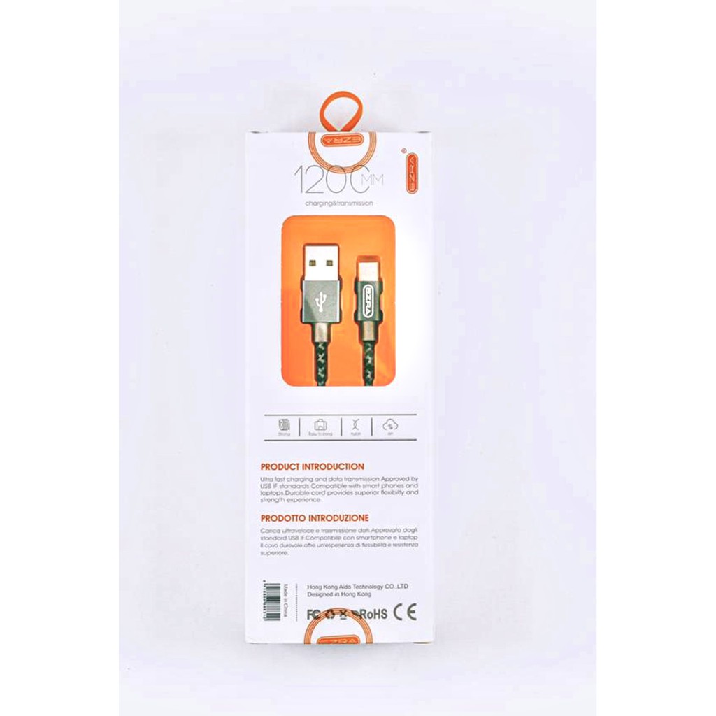 EZRA Nylon Kabel Data Micro USB / USB Type C / iPhone Lightning 1,2 m - Fast Charging 2.1A PREMIUM