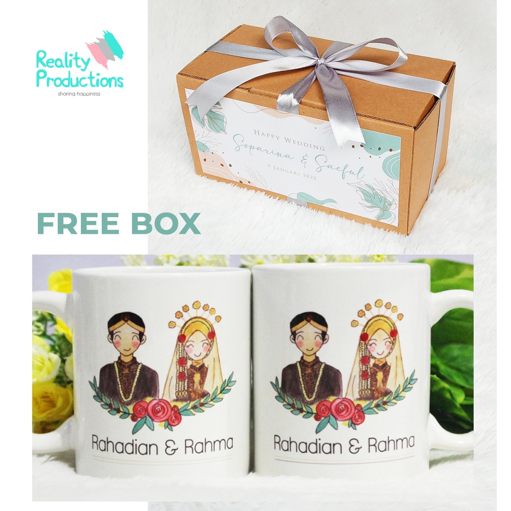 Kado Pernikahan Mug Couple Pengantin Adat Jawa Model Hijab