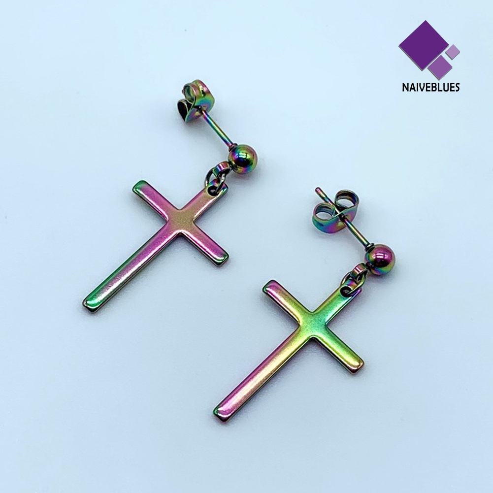 1pc Anting Stud Desain Salib Menjuntai Bahan Stainless Gaya Punk Untuk Pria Dan Wanita