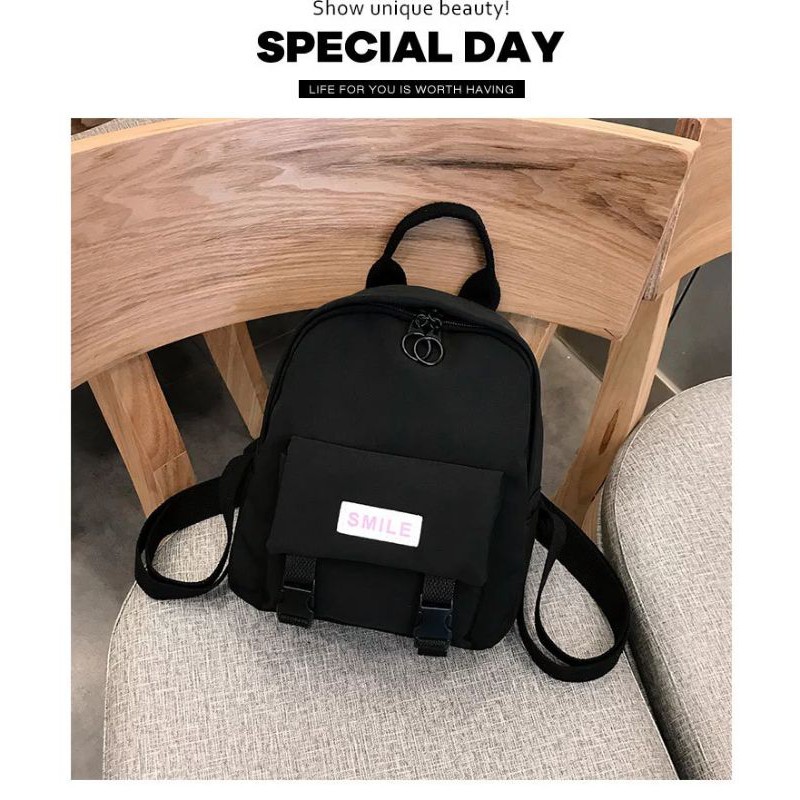 TAS AMELIA RANSEL PUNGGUNG SMILE - Tas Sekolah Backpack Korea Fashion-3