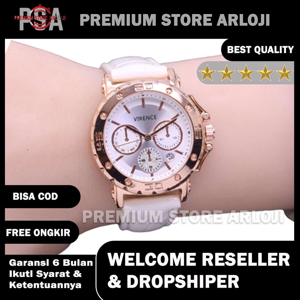 Grosiran Jam Tangan Wanita Vi3480TL Analog Tali Kulit Tanggal Aktif Chrono Off Free Baterai Cadangan (BISACOD)