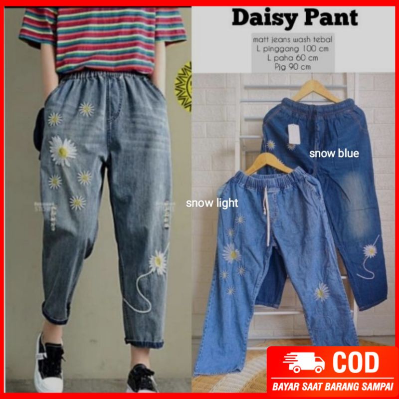 daisy jeans / celana panjang jeans wanita bordir motif bunga high quality