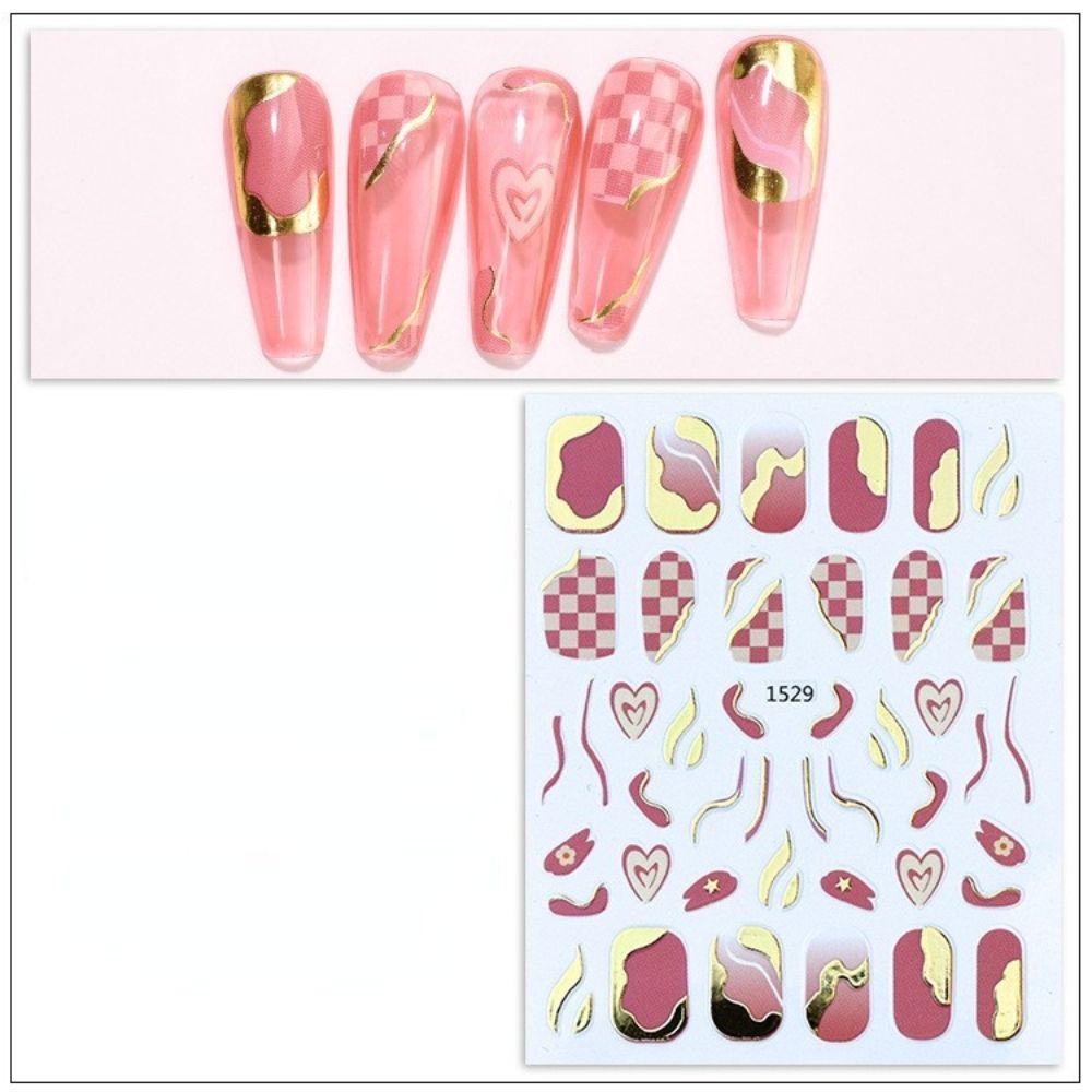 Mxbeauty Stiker Kuku Perekat Stamping Emas Kotak-Kotak Kuku Kecantikan DIY Stiker Kuku Nail Art Decals Nail Art Watermarks