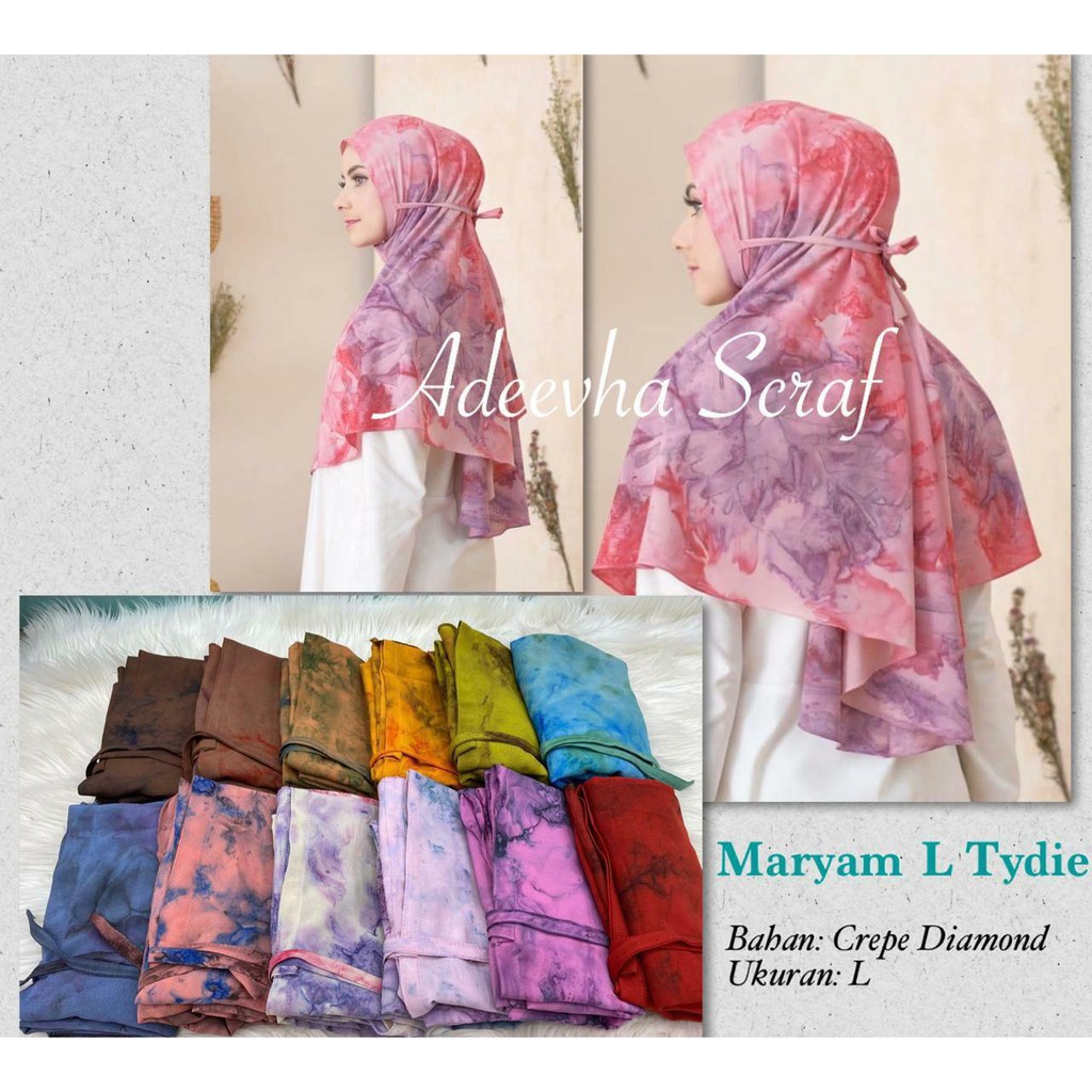 PROMO HIJAB BERGO INSTAN MARYAM MOTIF TIE DYE ORIGINAL BAHAN CREPE DIAMOND - SIZE BESAR