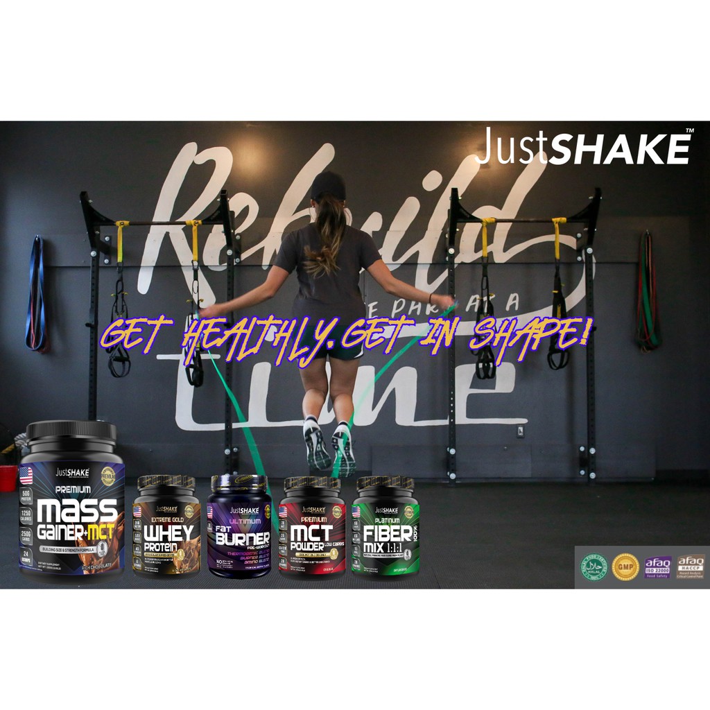 MASS GAINER+MCT PREMIUM JUSTSHAKE/SUSU PEMBENTUK OTOT PRIA DAN WANITA (1200gr)