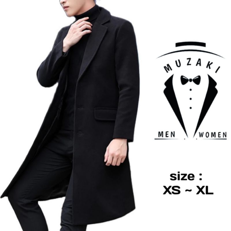 blazer long/outer pria, jas panjang pria hitam, jas pria, outer pria
