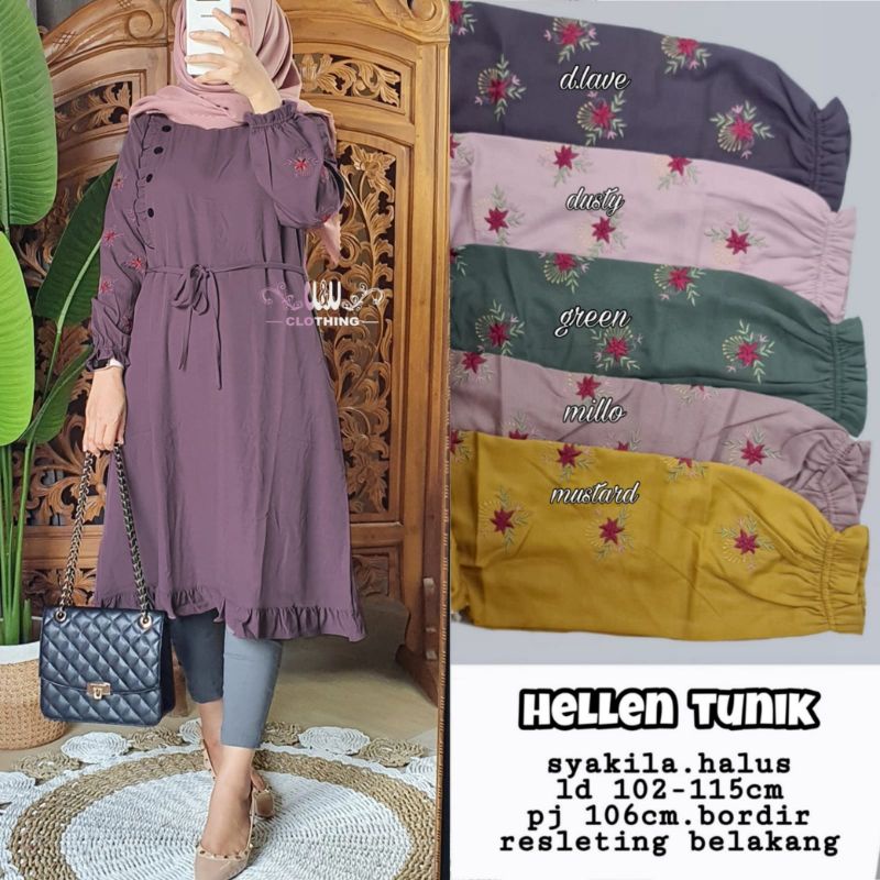 HELLEN TUNIK BY W&W TUNIK SYAKILA HALUS AKSEN  BORDIR LD 100+
