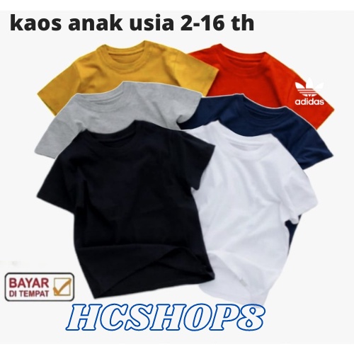 Kaos Polos Anak Ideal Usia 2-16th Unisex Cowok Cewek Kaos Oblong Anak Pakaian Anak