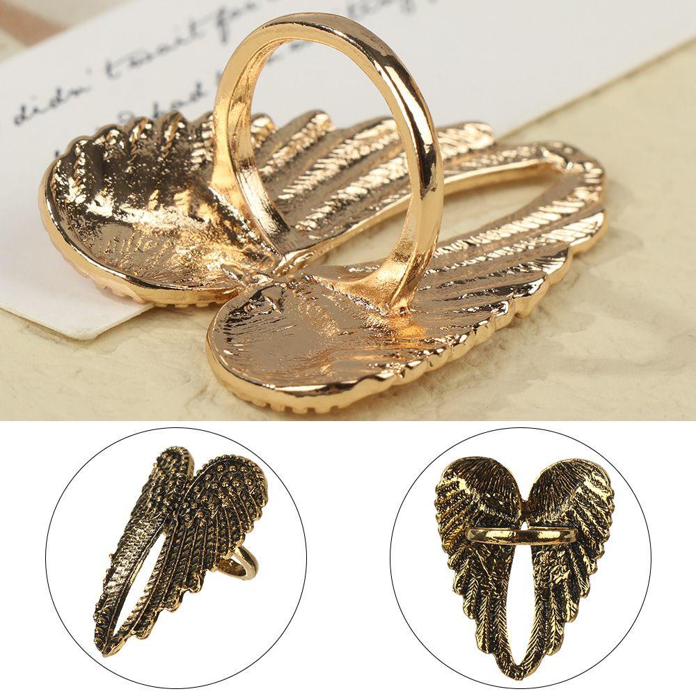 Solighter Sayap Malaikat Cincin Hadiah Perhiasan Punk Single Wanita Pria Besar Bentuk Hati Wings