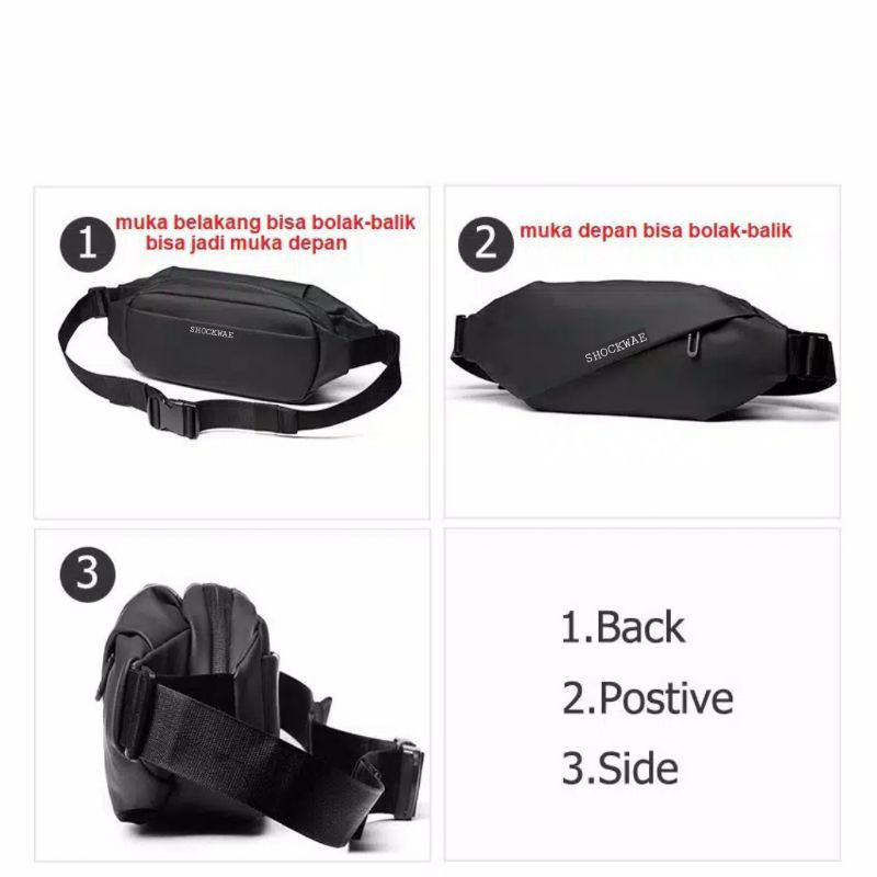 Waistbag Pria Waterproof Shovkwae Strom Dua Muka Bisa Bolak-Balik Best Seller