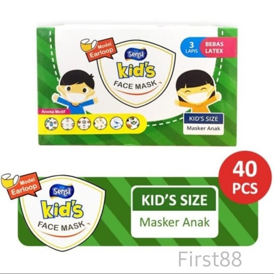 Masker Sensi Kids 3 ply Earloop 1 box isi 40 pcs Aneka motif