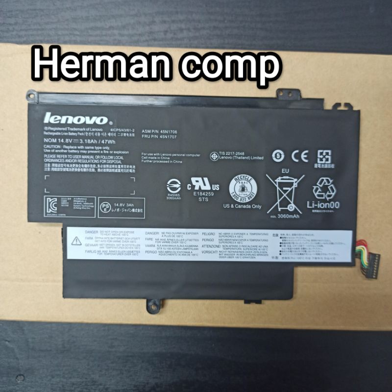 Original Baterai Laptop/NoteBook Lenovo Thinkpad YOGA S1 YOGA S12 ASM 45N1706 FRU 45N1707