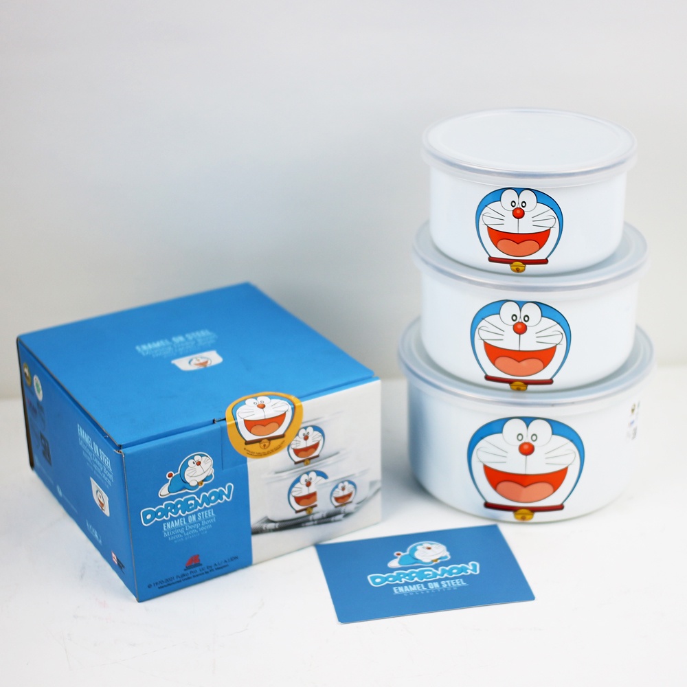 Mangkuk Enamel Maspion Mixing Deep Bowl set isi 3 pcs Doraemon