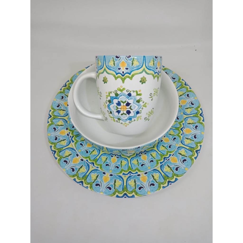 SET 16 PIRING SANGO DINNER & SALAD MOTIF MAROKO BIRU
