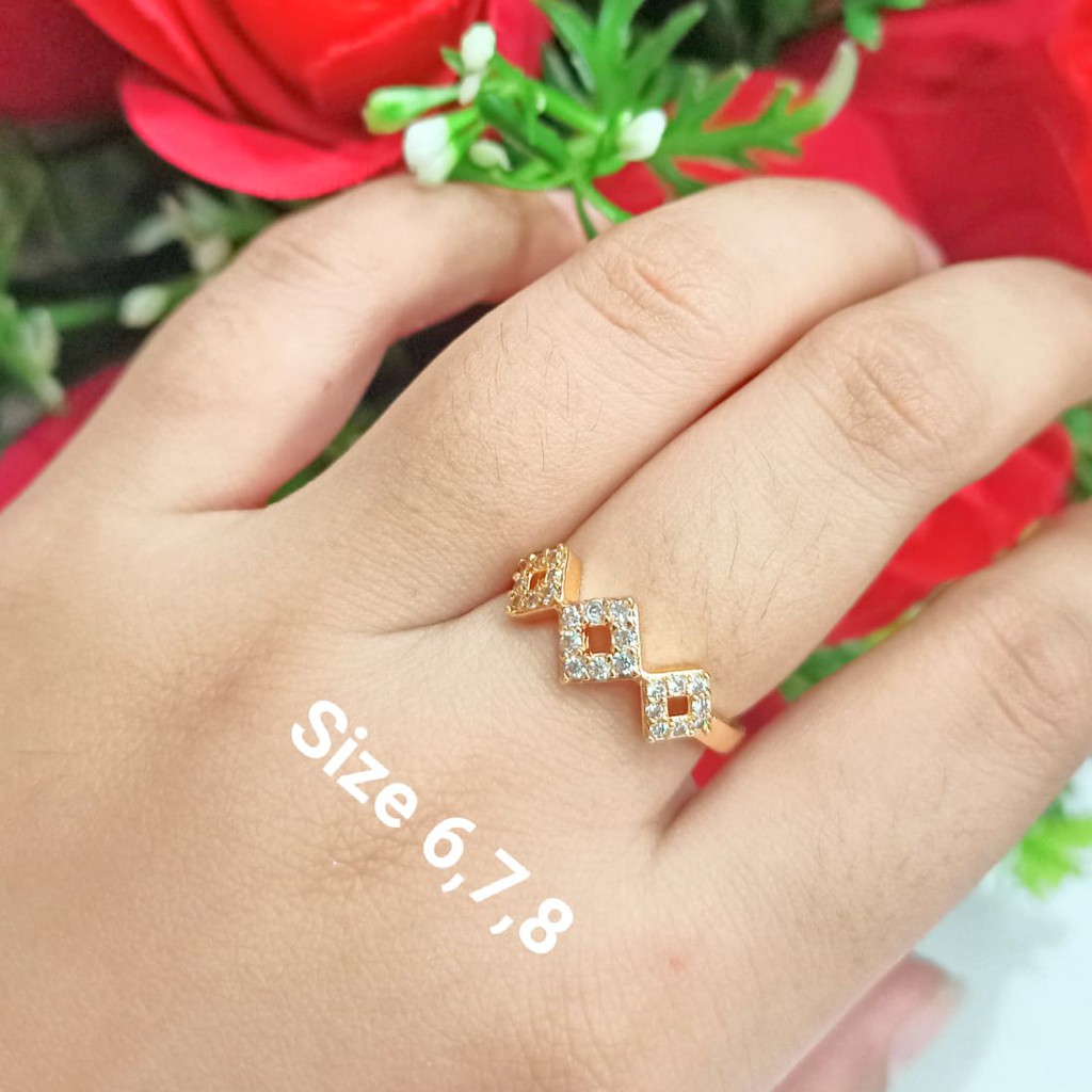 Cincin Dewasa Permata Zircon Gold Perhiasan Wanita Korea (COD)