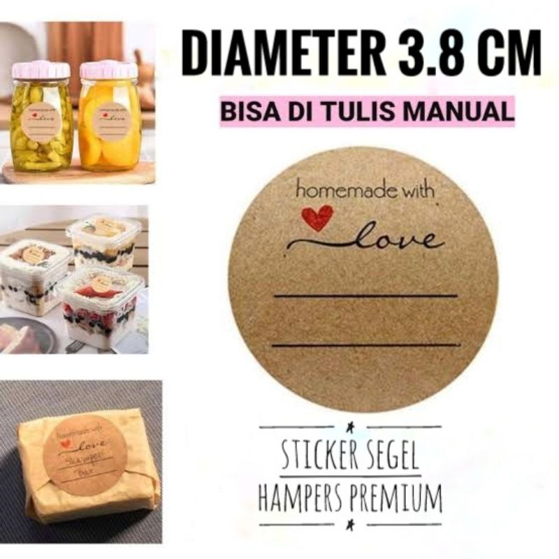 

10 pcs Segel Hampers Sticker Stiker Handmade With Love Besar Bisa Ditulisi Diameter 3,8 cm