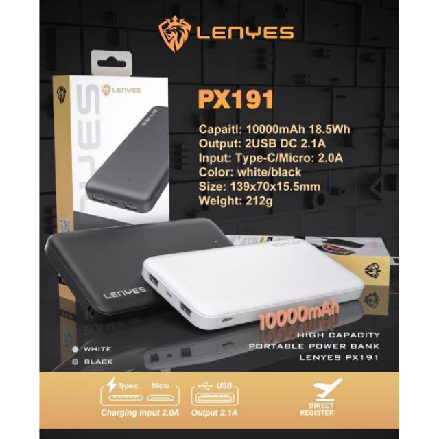 PB/Powerbank Lenyes Real Capacity PX-191 10.000Mah