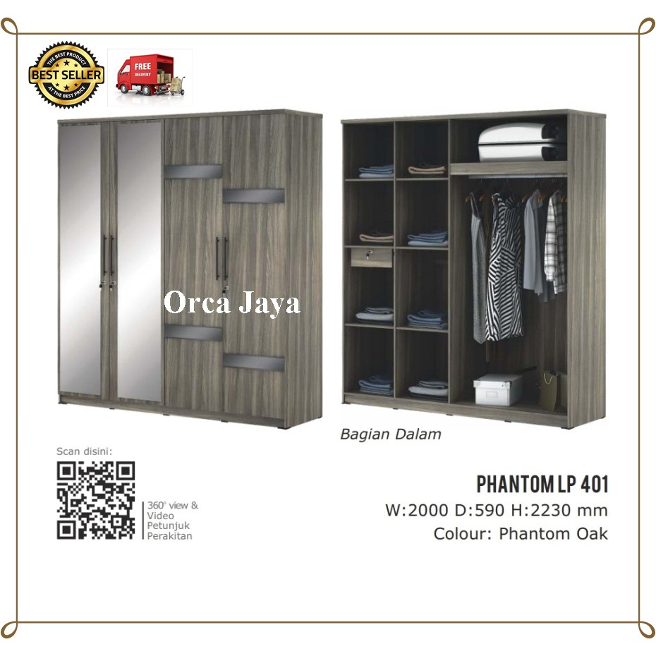 Lemari Pakaian 3 Pintu Cermin Avanti Phantom LP 401 ACTIV