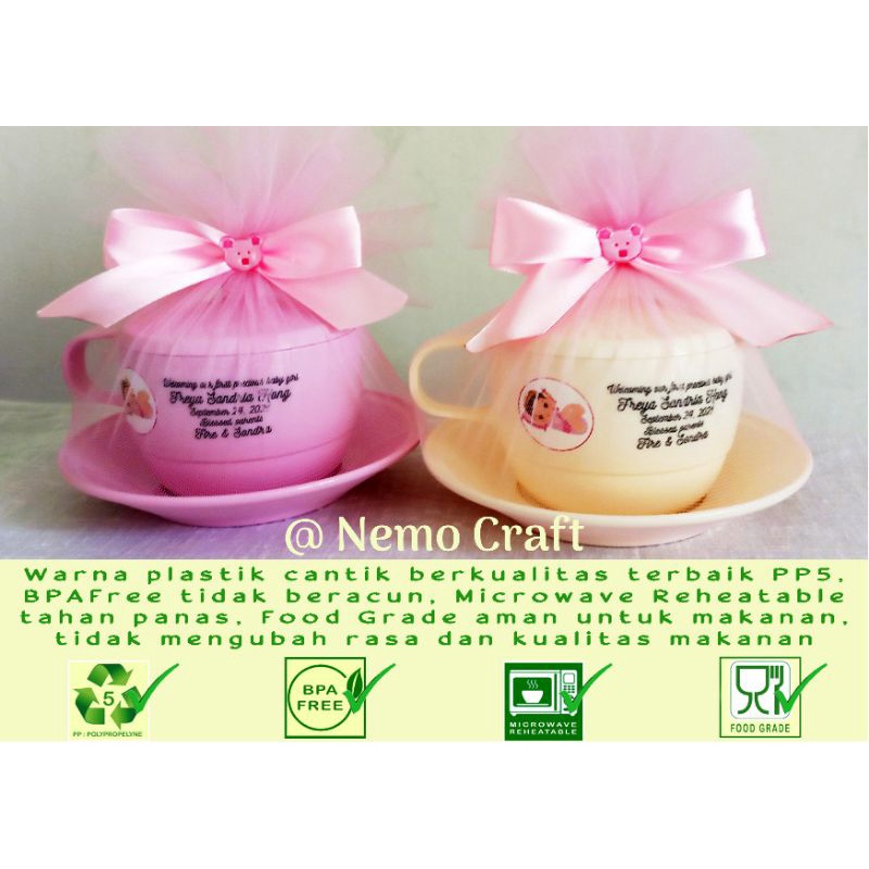 Souvenir Cangkir + Piring Tatakan + Tutup termasuk packing tile dan pita