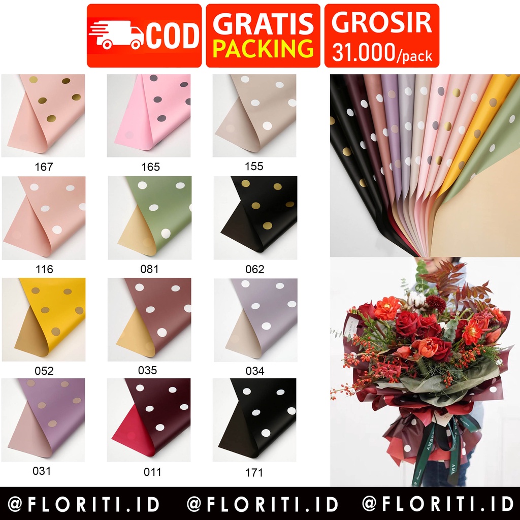 

(20 lembar) Kertas Buket Cellophane Bicolor Polkadot Flower Wrapping