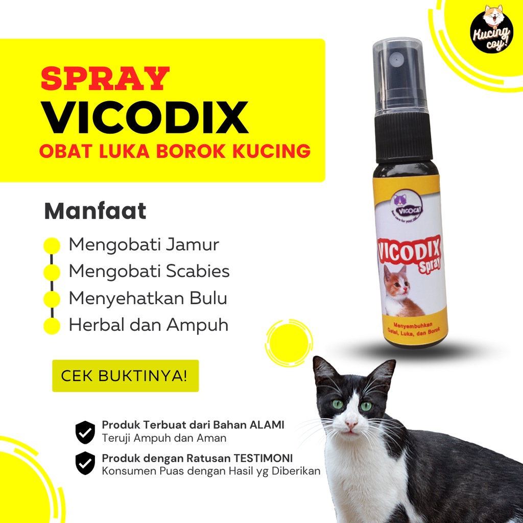 VICODIX Spray Obat Luka Kucing Gatal Eksim Borok Koreng Nanah Bekas Jamur Scabies Ampuh Aman Untuk K