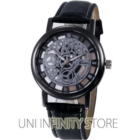 Walt0006 Jam Tangan Unik Transparan Kulit Pria (Analog Quartz Black)