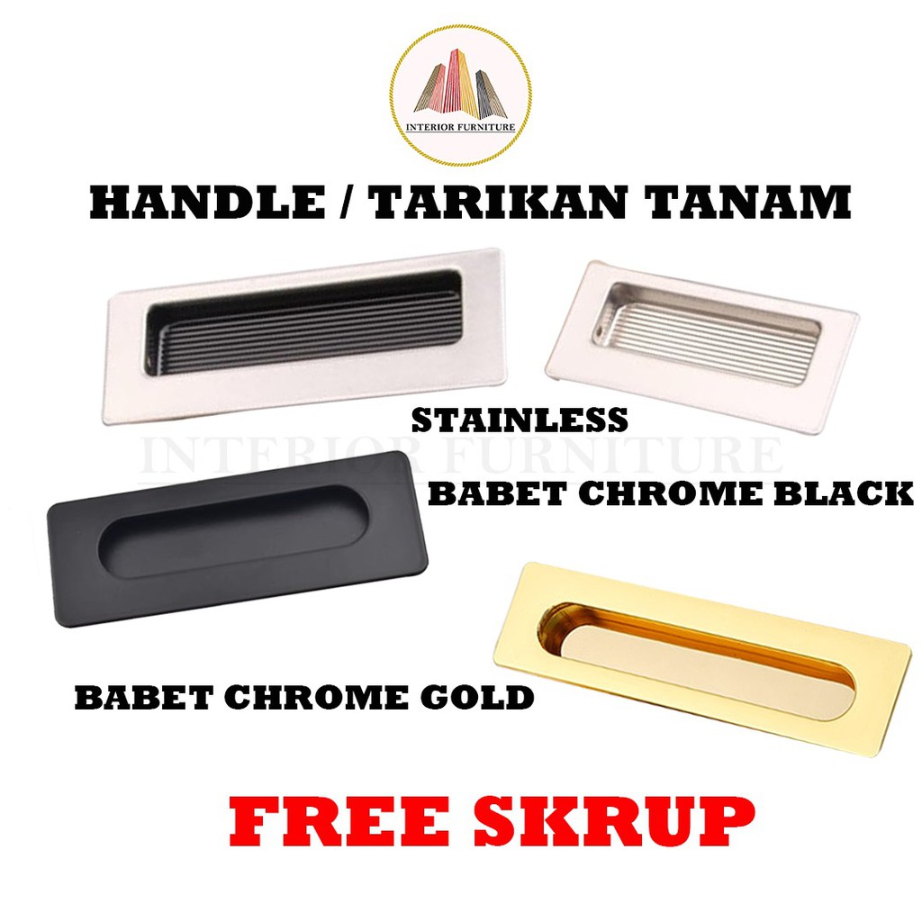 Handel Tanam Pintu Sliding Kotak 64, 96 &amp; 128 mm Stainless / Tarikan Tanam Pintu Sliding