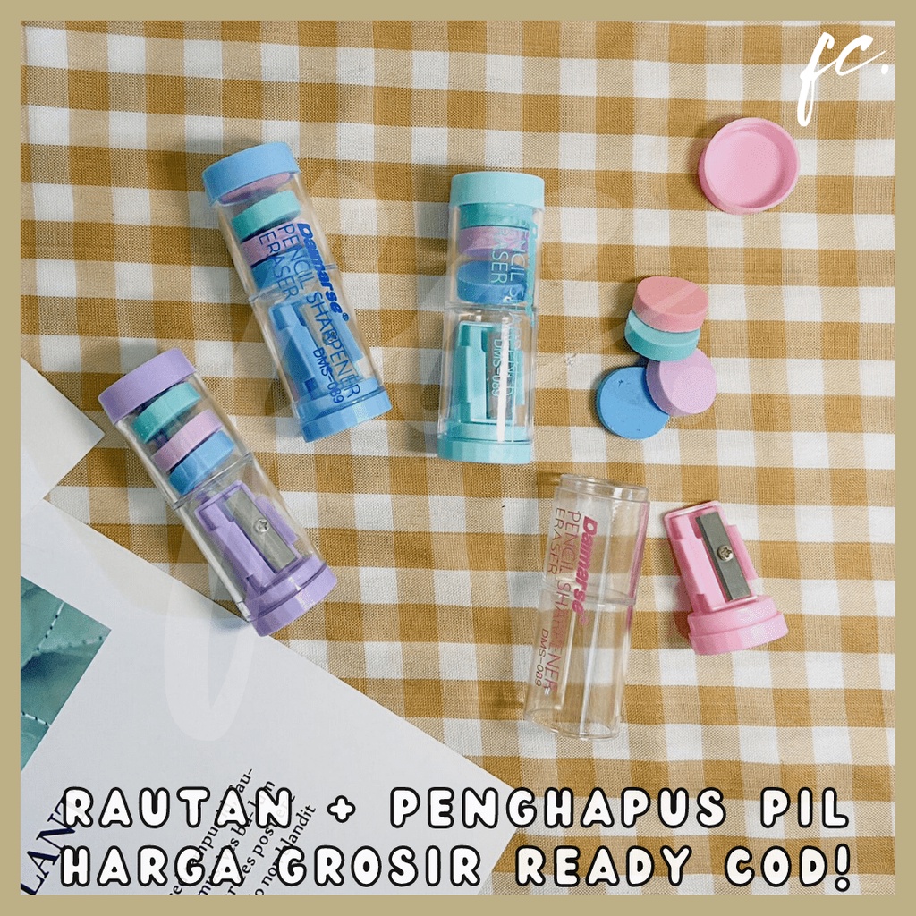 

Serutan / Rautan Pensil Kayu / Pencil Sharpener Set + 4 pcs Penghapus Mini Mainan Tabung Tablet Pil Capsule Kapsul Permen Pill Warna Pastel Lucu Aksesoris Alat Tulis Anak Grosir Ready COD