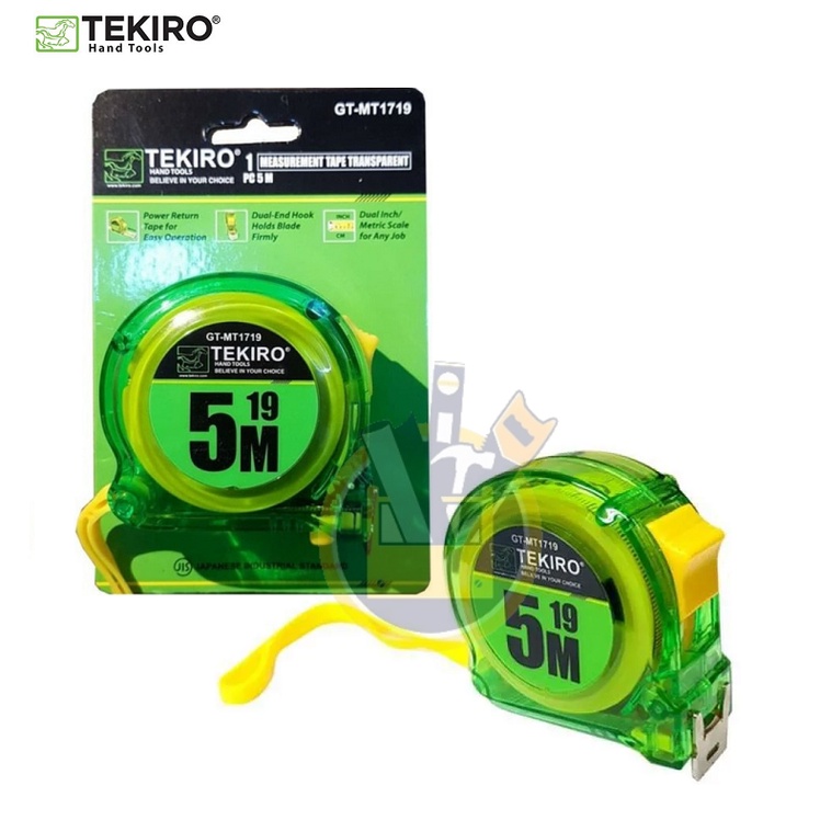TEKIRO Meteran 5 Meter 5 M Meteran Transparan / Measuring Tape Rol Roll Matic Meter 5M Alat Ukur Panjang