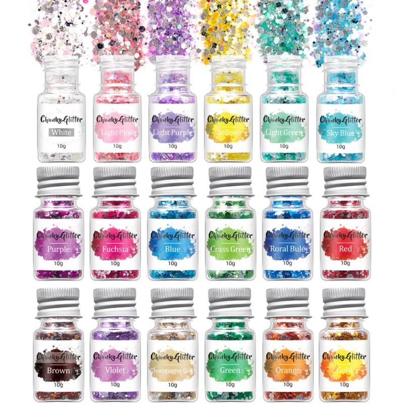 Siy 12 / 18 / 24 Warna Payet Glitter Holografik Campuran Untuk Dekorasi Wajah / Tubuh / Nail Art Diy