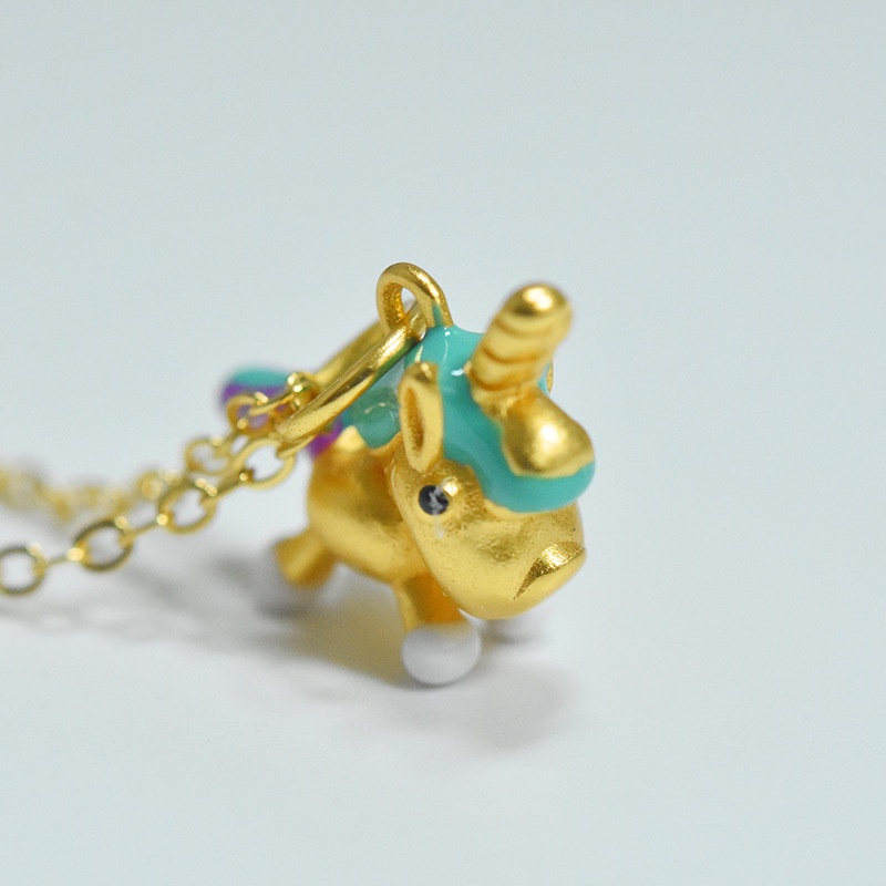 [Ready Stock]Fashion Unique Gold-Plated Colorful Unicorn Pendant Necklace