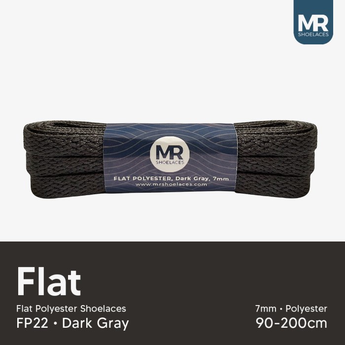 MR Shoelaces FP22 Dark Gray Tali Sepatu Pipih Flat 7mm 90cm 100cm 120cm 130cm 150cm 180cm 200cm