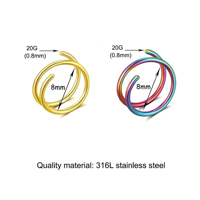 1 Pasang / Set Cincin Hoop Tindik Hidung Palsu Bahan Stainless Steel Warna-Warni Untuk Pria Dan Wanita