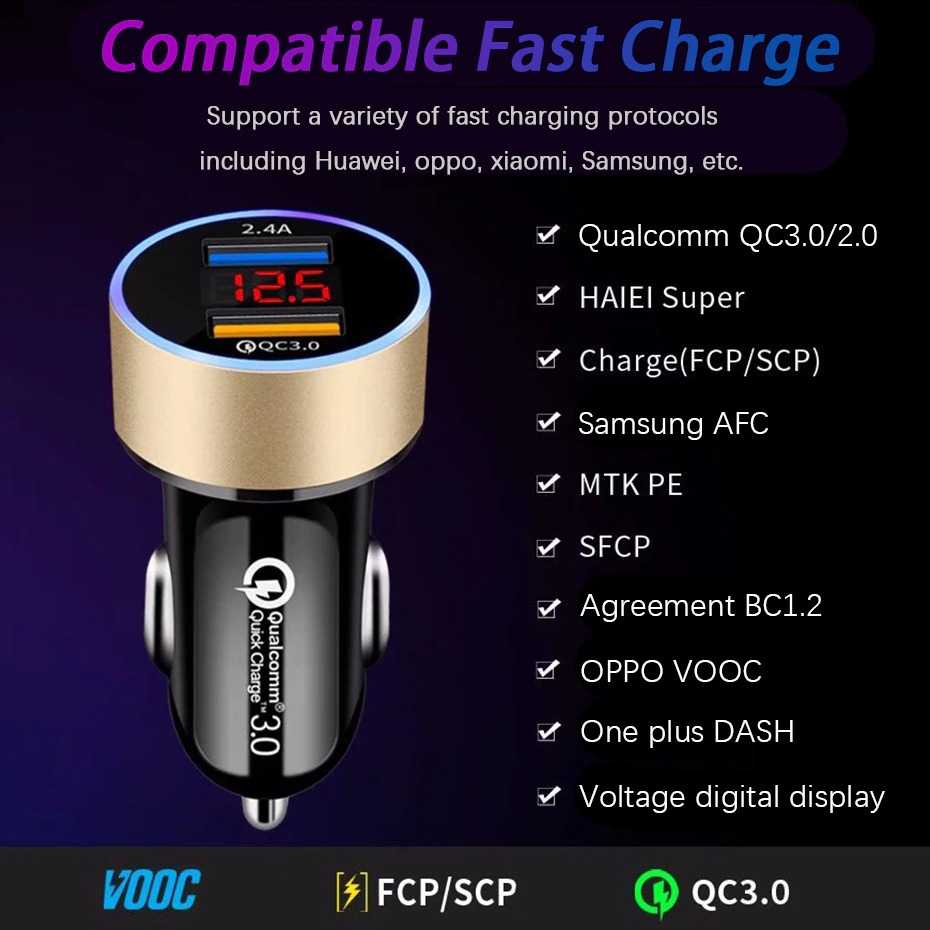 TG-A1 Leeioo Car Charger Dual USB Port QC3.0 2.4A LCD Display - LE001