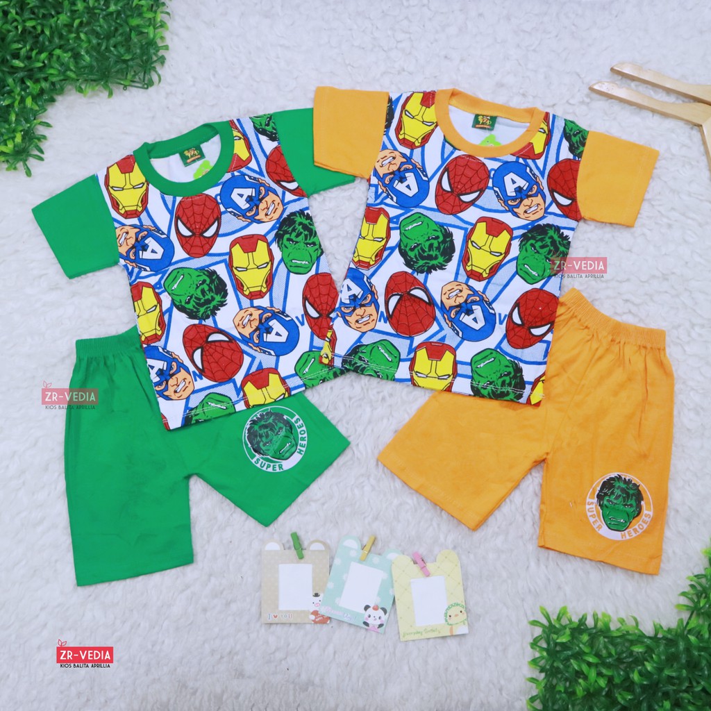 Setelan Pendek SuperHero Uk 9-10 Tahun / Kaos Anak Laki Celana Pendek Cowok Karakter Baju Murah