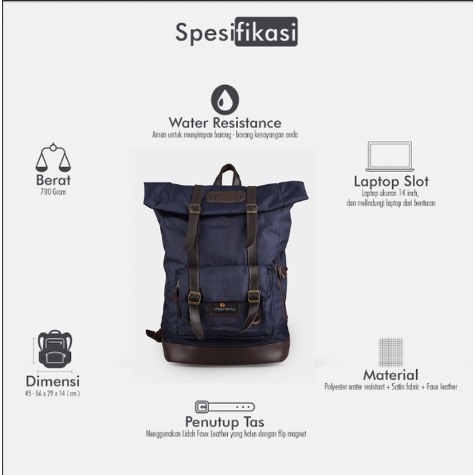 JAM SESSION NAVY |ManNeedMe x URBAN| Tas Ransel Punggung Pria Wanita Tas Backpack ORIGINAL