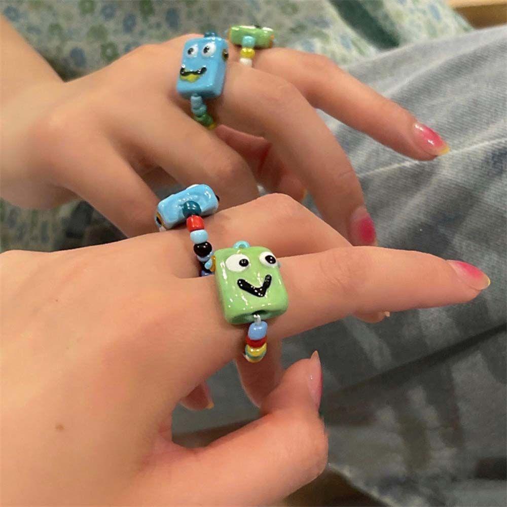 NEEDWAY Cincin Elastis Retro Kreatif Untuk Gadis Hadiah Hari Valentine Manik-Manik Vintage Knuckle Ring