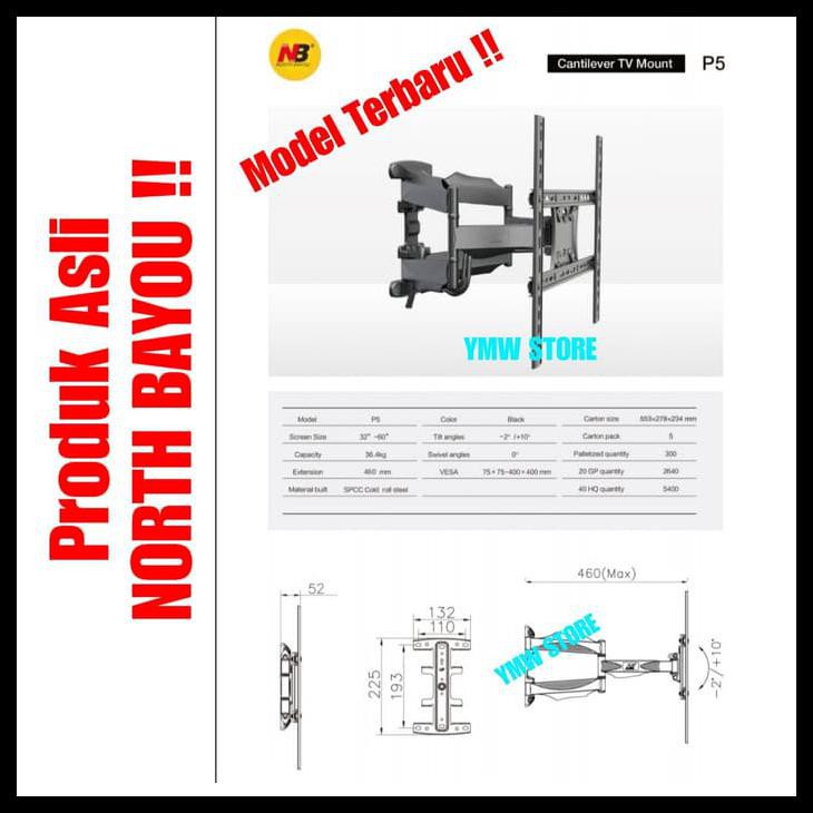North Bayou Nbp5 / Nb P5 / P5 Bracket Tv Swivel 32" - 60" Produk Terbatas Kode 1149