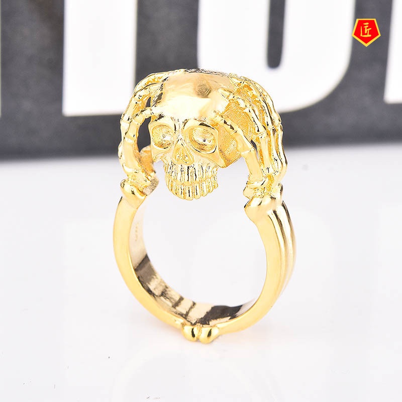 [Ready Stock]Punk Style Skull Ring 18K Gold Vintage