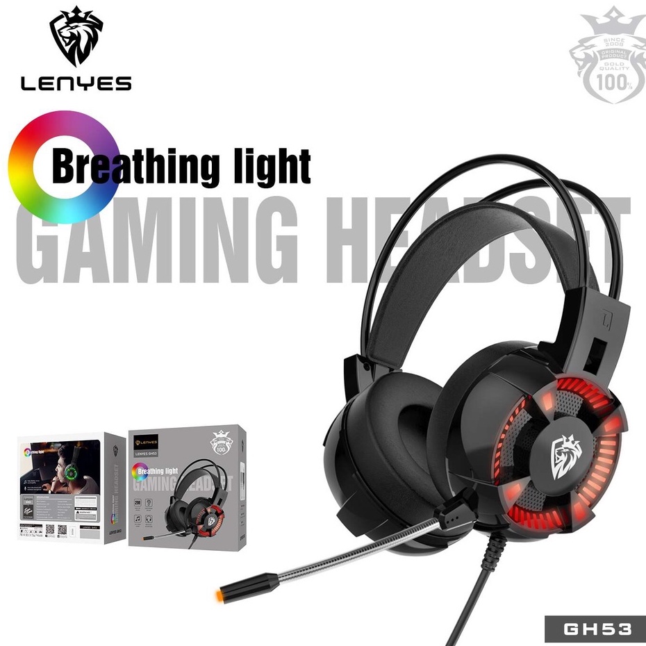 LENYES GH53 Headphone GAMING Pro Breathing Light HIFI SOUND stereo headset bando microphone original