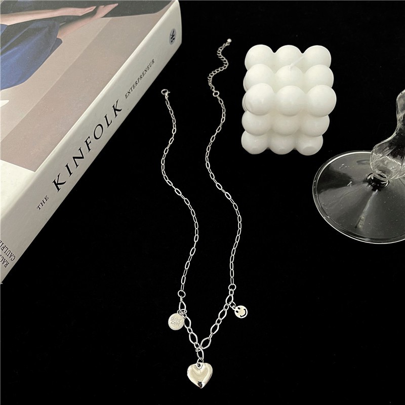 Kalung Rantai Panjang Dengan Liontin Hati + Smiley Face Untuk Wanita 2021