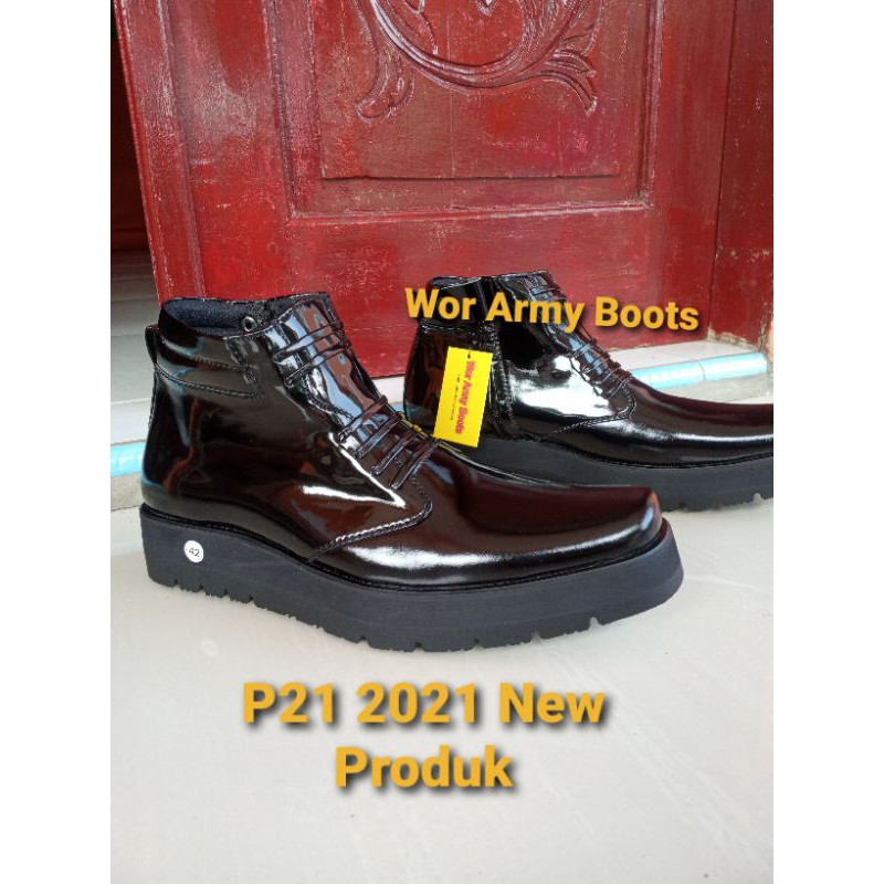 Sepatu Pdh kulit kilap model P2021 sol TEBAL bgt 3-5cm real Pict 100% harga promo Size 38-46 By Wor Army Boots