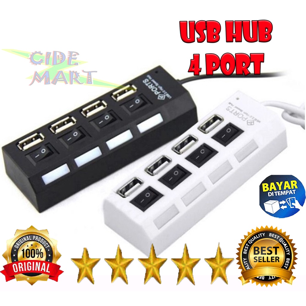 Usb Hub Saklar 4 Port On/Off High speed Saklar Tombol ON OFF Lampu LED 4 port USB HUB Switch 4port Ports Sambungan Kabel Adaptor Charger Batok Cas