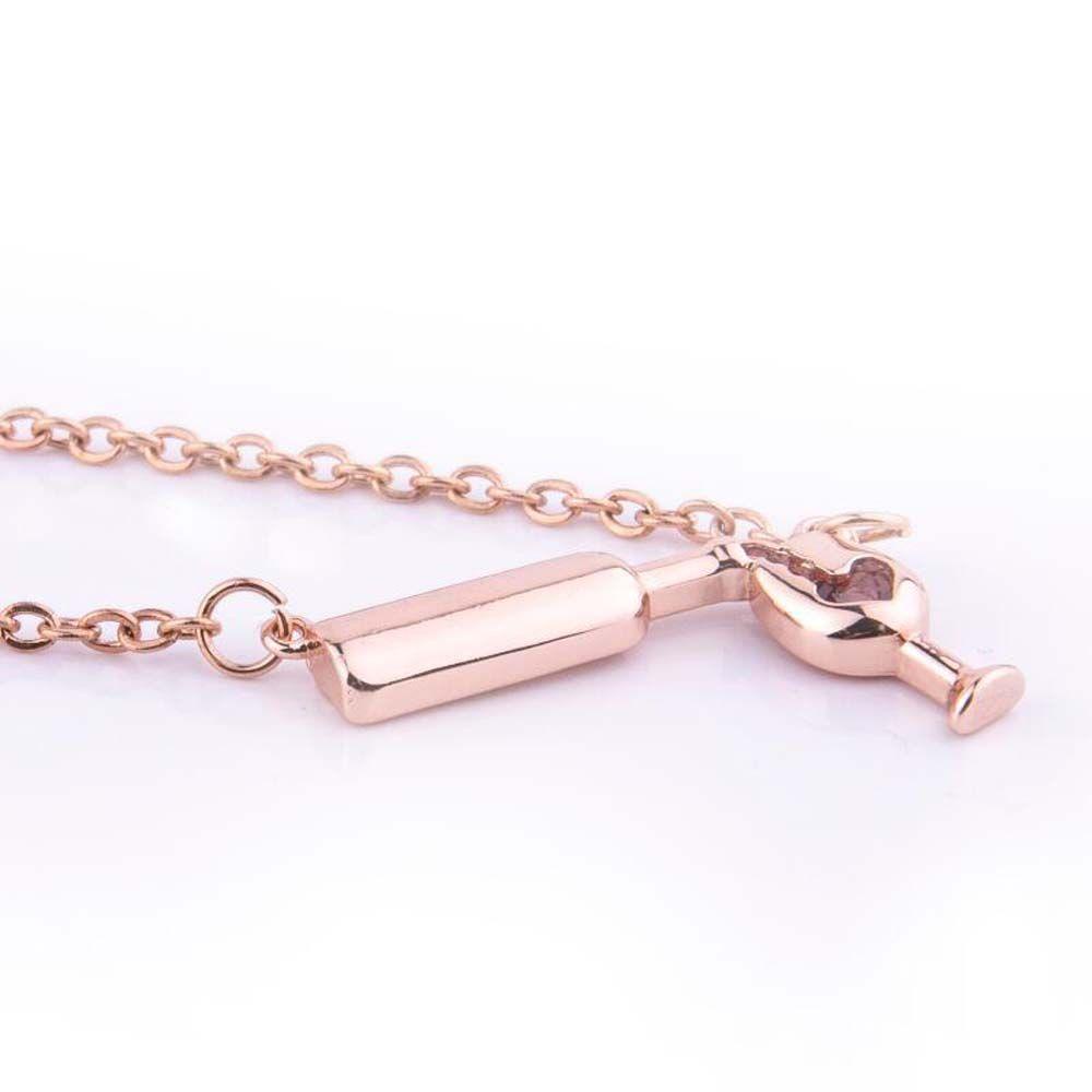 Needway Kalung Pesta Desain Unik Gelas Wine Warna Rose Gold Silver Hadiah Untuk Wanita Botol Kaca Alloy Liontin