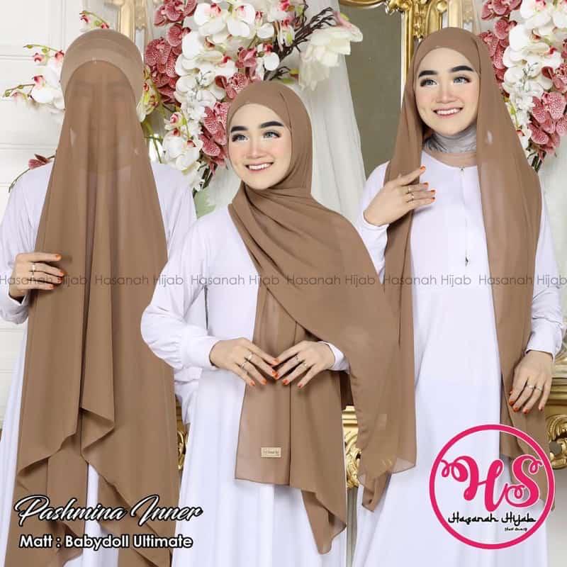 Pashmina Inner 2in1 Ceruty Babydoll Ori Hasanah Hijab / Pashmina + Inner 2in1  Bisa Bolak Balik / Pa