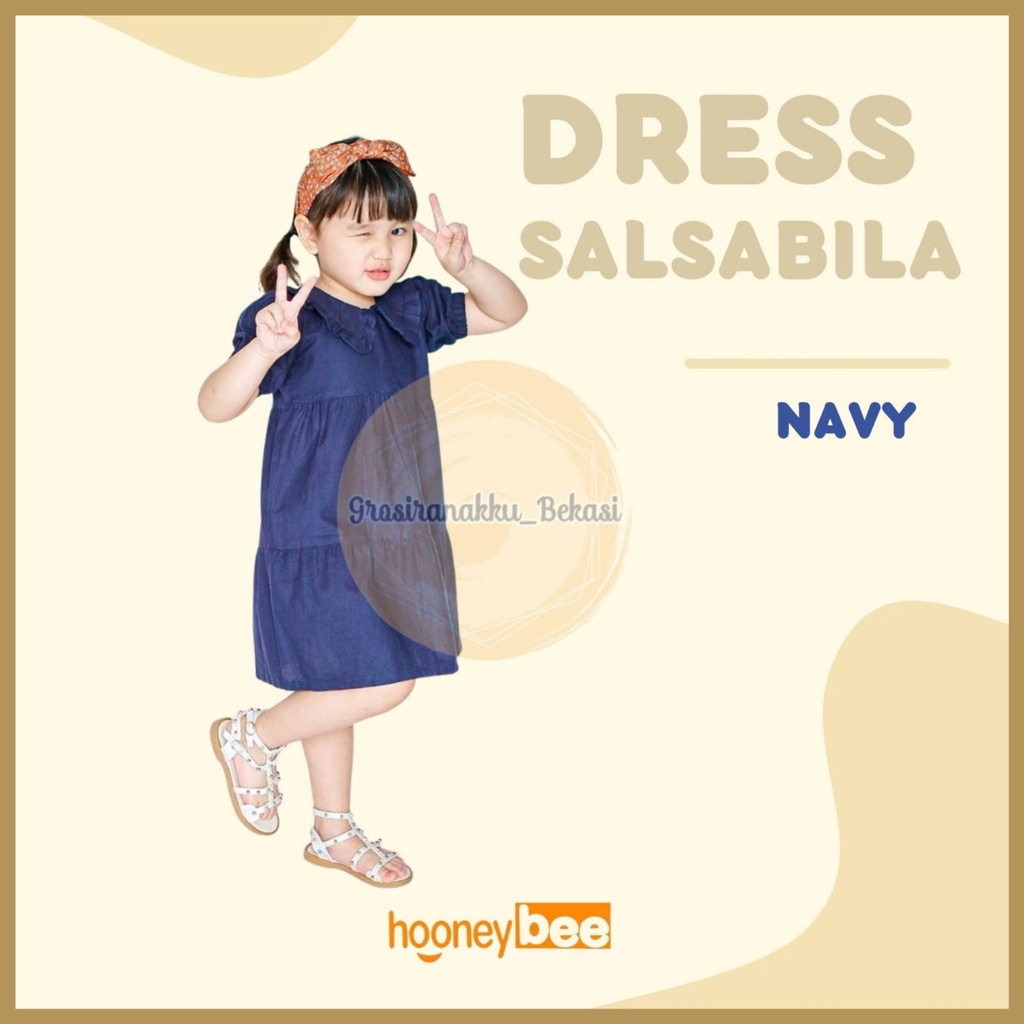 Dress Anak Linen Salsabila Warna Navy Size 1-5Tahun