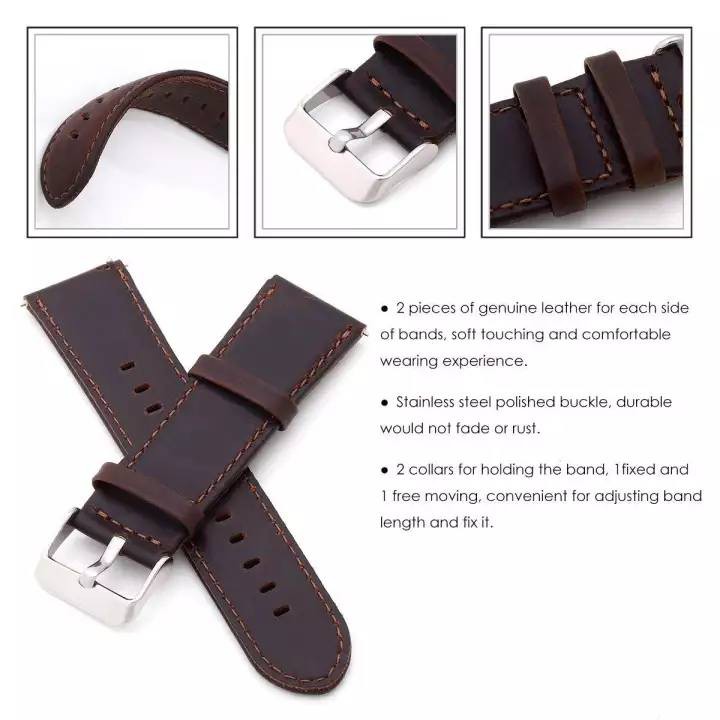 Genuine Leather Strap Lebar 22mm Untuk Samsung Galaxy Watch 46mm, Gear S3, Amazfit Pace