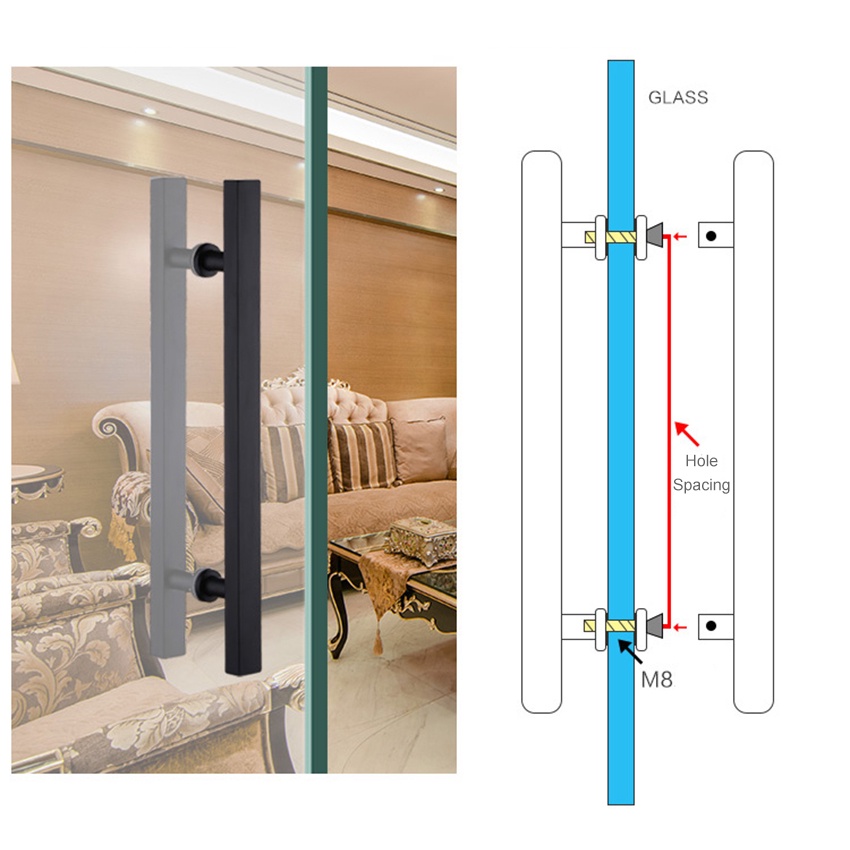 WAGOMU - 60-120CM HeavyDuty Handle Pintu Rumah Panjang Stainless Hitam Gagang Pintu Minimalis Kaca