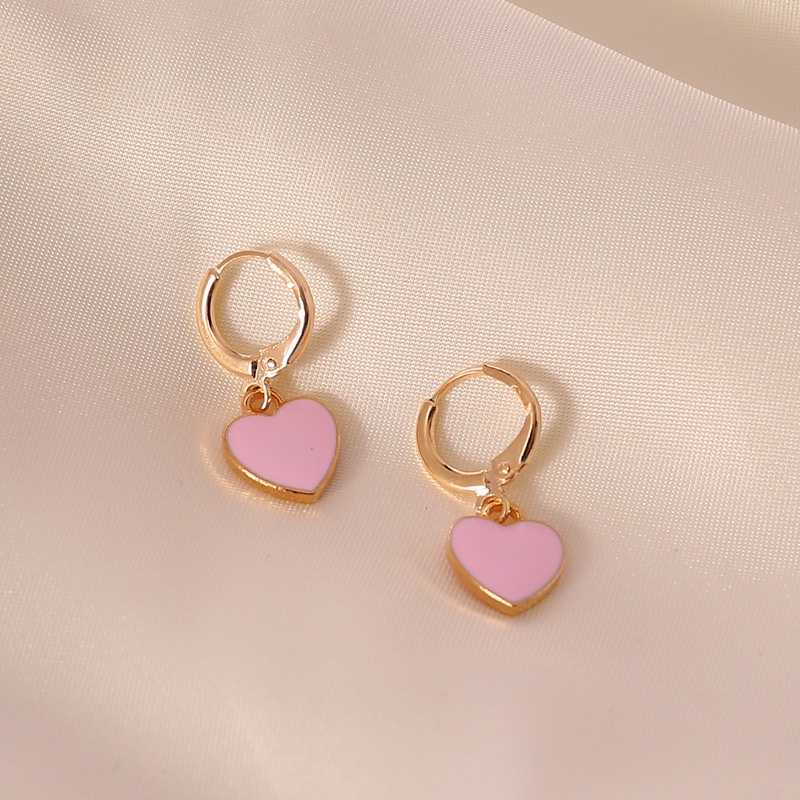 Anting Tusuk Gantung Desain Hati Warna Warni Gaya Simple Untuk Wanita